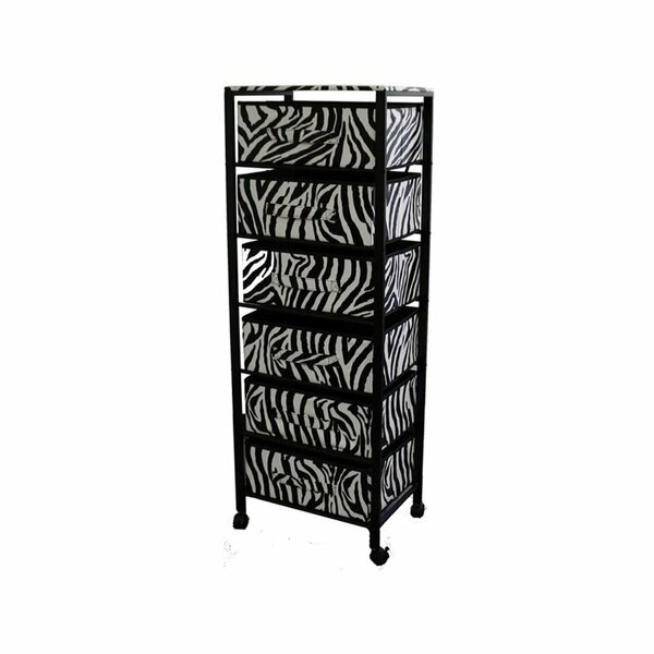 Gracia Zebra Black & White Rolling Six Drawer Tower Organizer - 17in. L x 12.5in. W x 52.5in. H GR3684155